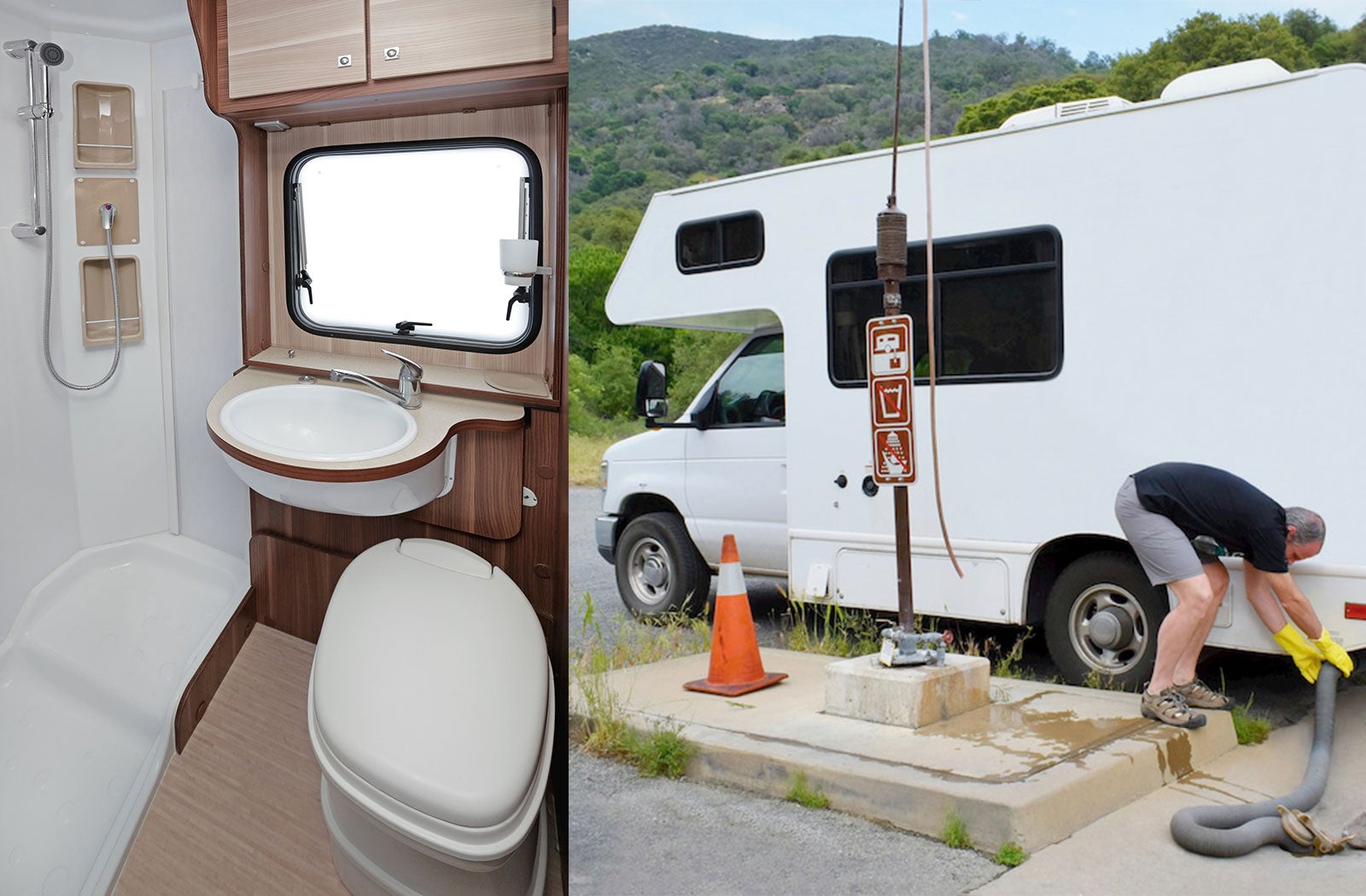 Portable RV/camper toilet and holding tank setup in Portland, Oregon