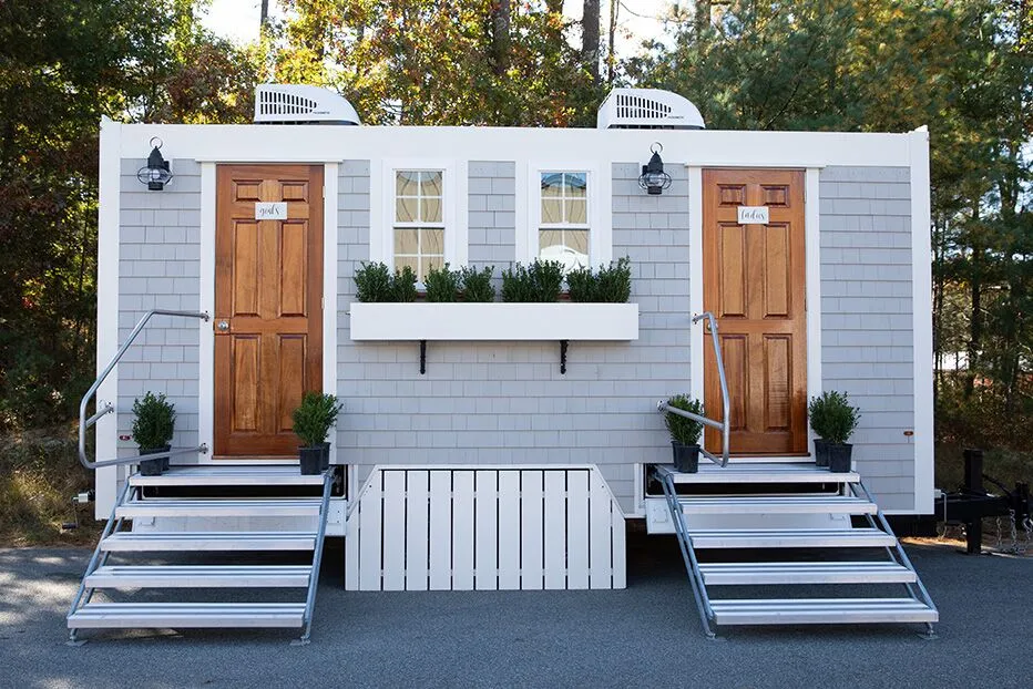 Wedding restroom units discretely staged at a venue in Portland, Oregon